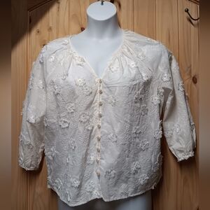 Nanette Lepore Cream Embroidered Floral Button-Front Blouse NWOT